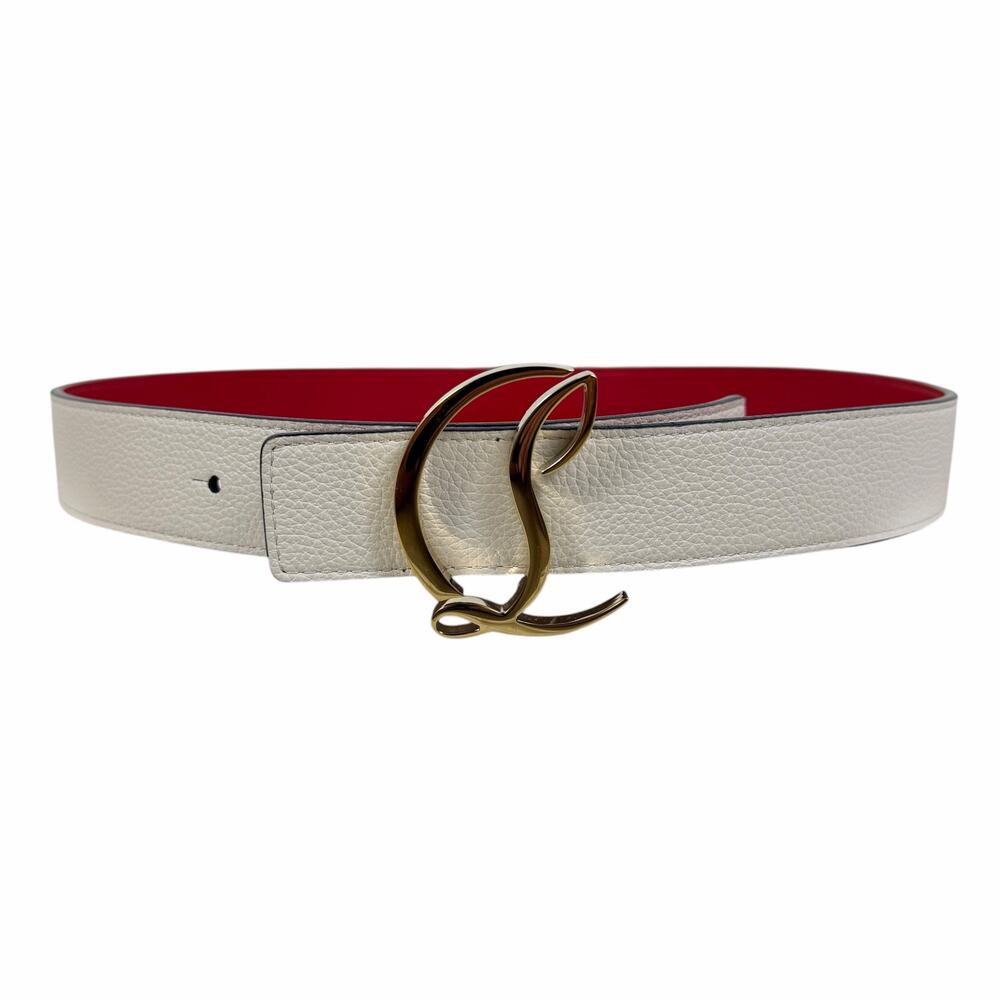 Christian Louboutin CL Logo Calf Leather Belt Leche White Size 90/36 - Picture 4 of 12